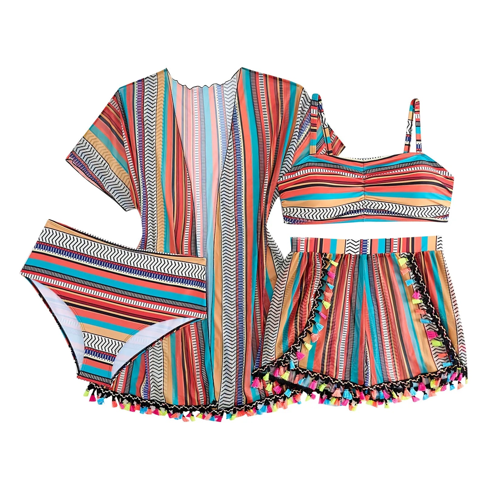 Maillots de bain 4 pièces taille haute pour femmes