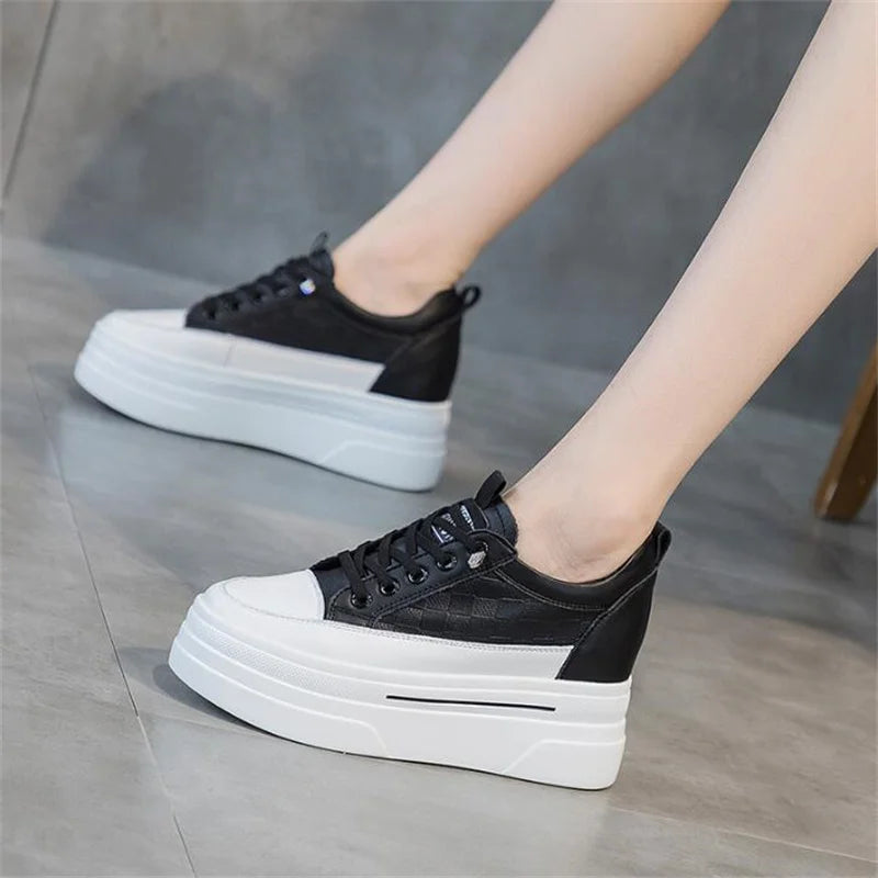 Baskets  plate-forme 7CM pleine vache en cuir véritable pour femmes