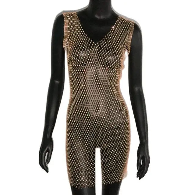 Robe de soirée en résille scintillante, strass, paillettes pour femmes