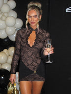 Robe mini sexy en dentelle patchwork ajourée pour femmes