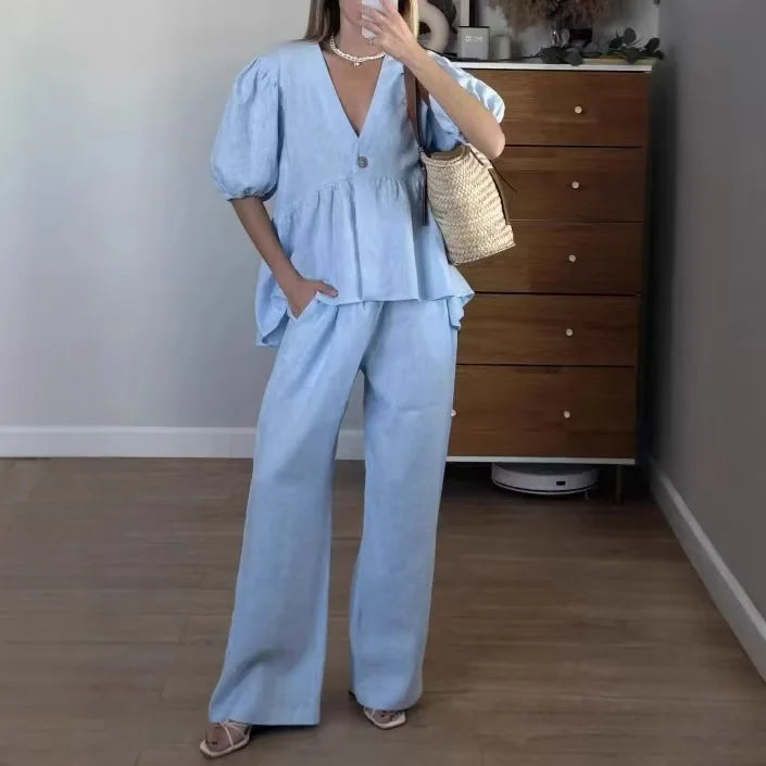 Ensembles deux pièces T-Shirt court haut + pantalons longs pour  femmes