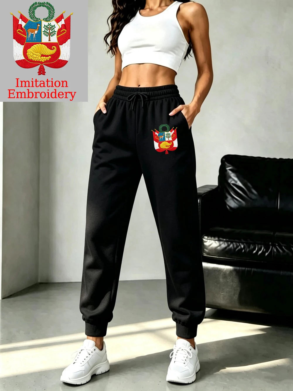 Pantalon de jogging avec imprimés emblèmes du Pérou pour femmes