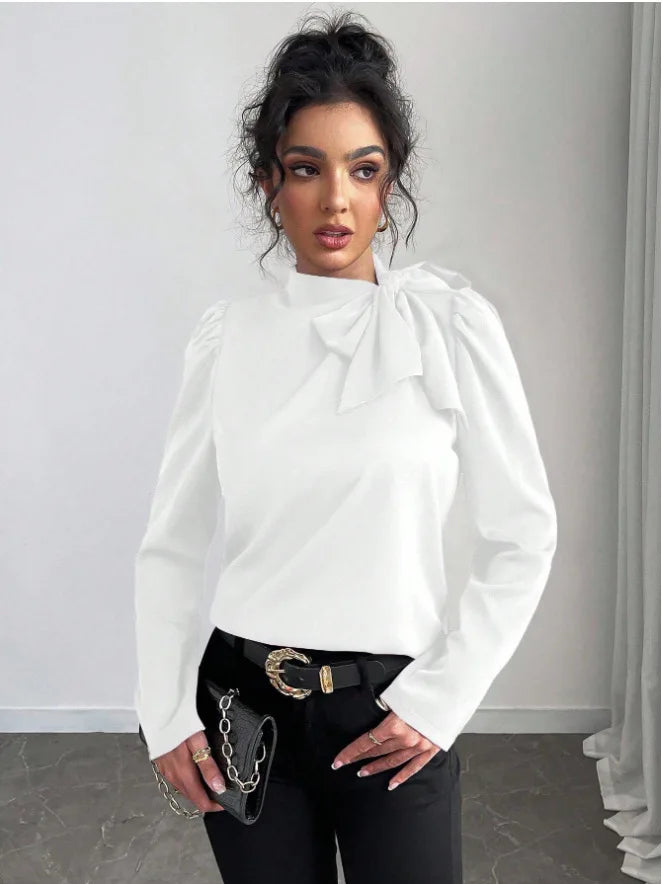 Chemise avec nœud et à manches longues pour femmes