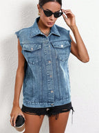 Gilet en jean sans manches à bordure brute pour femmes