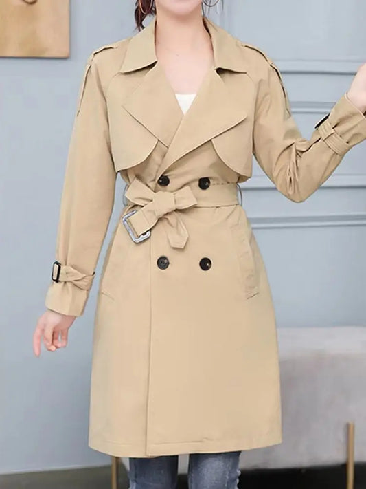 Trench-coat long femme vintage croisé avec ceinture
