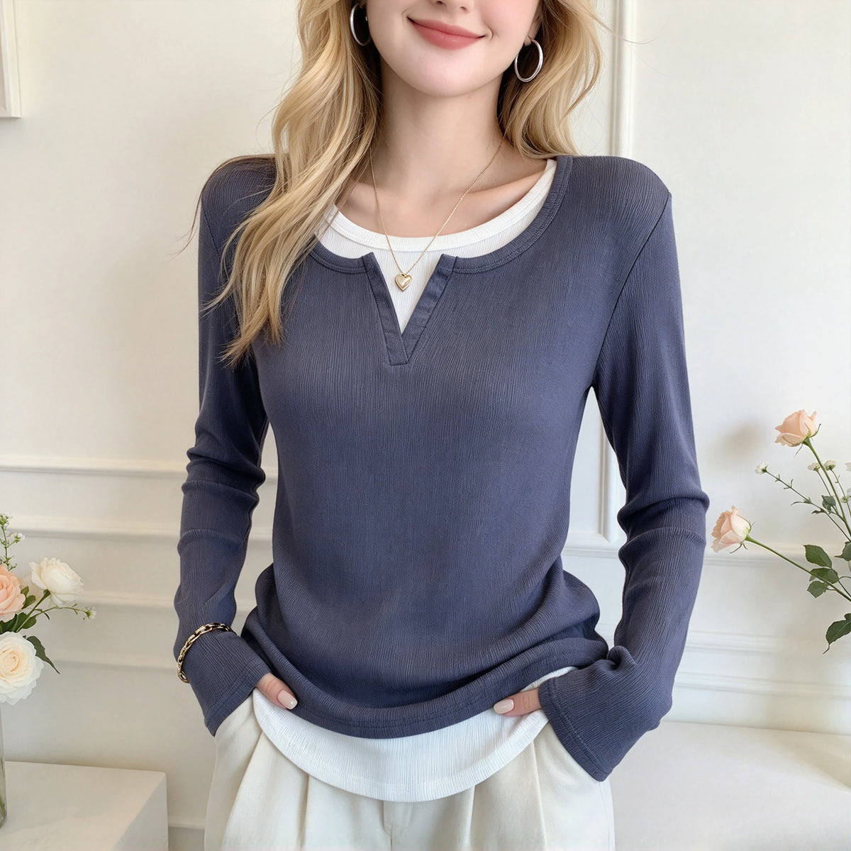T-shirt Basique Femme – Col Rond et Manches Longues