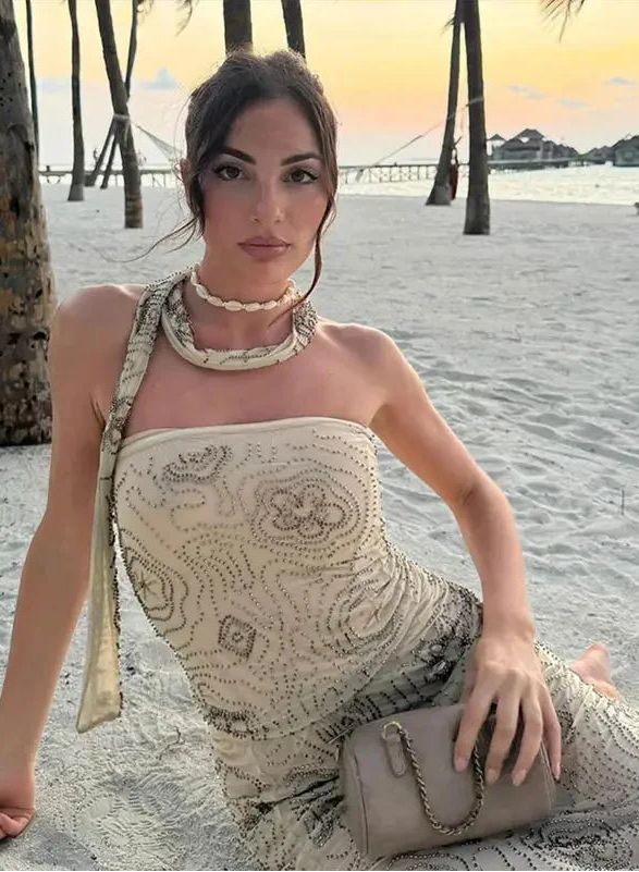 Ensemble 2 pièces élégant gilet bustier sexy dos nu et jupe longue moulante pour femmes