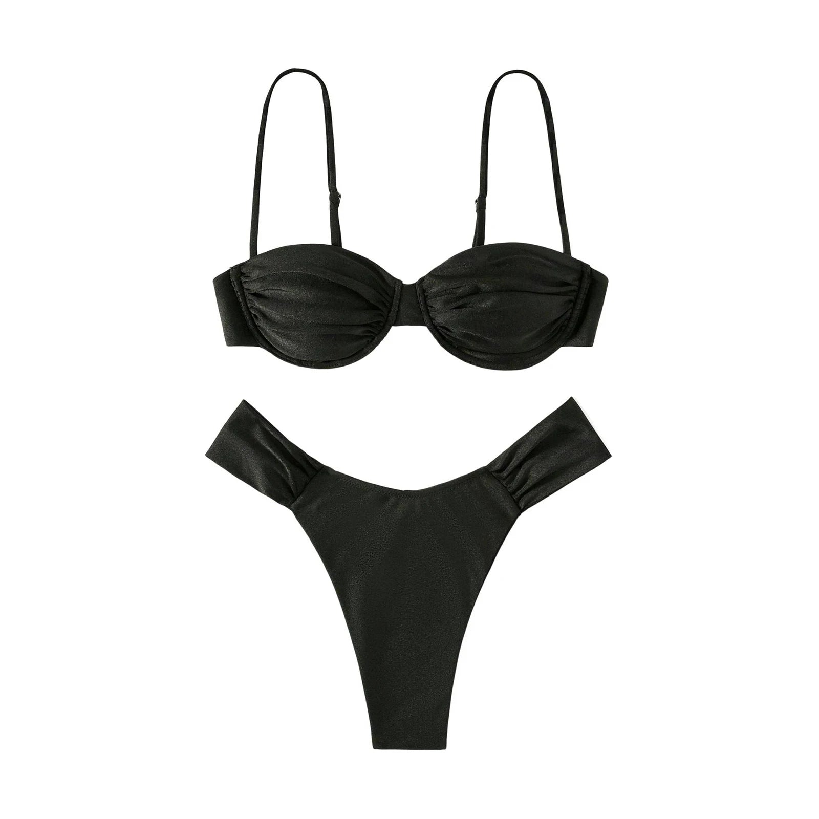 Ensemble maillot de bain 2 pièces à bretelles plissées pour femmes