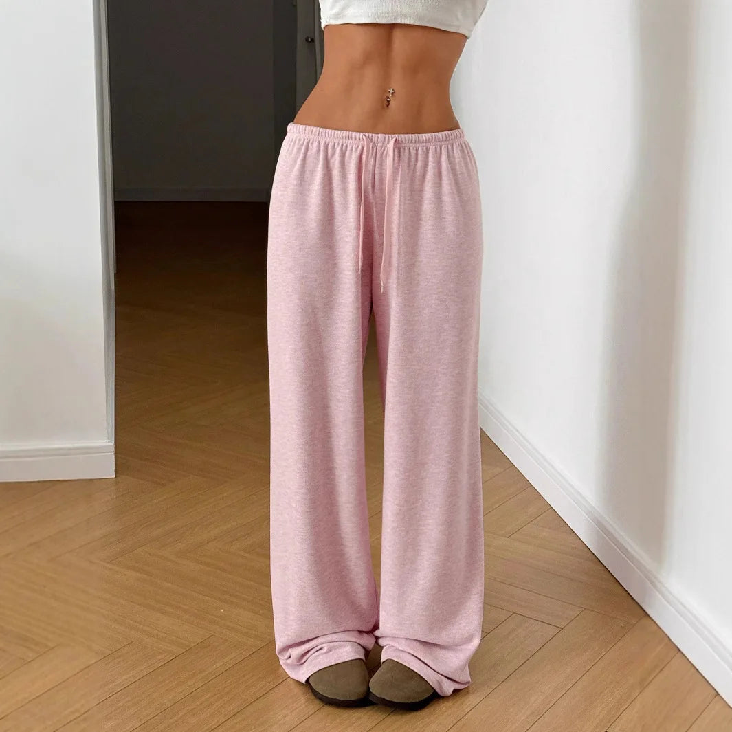 Pantalons décontractés unis à taille élastique et jambes larges pour femmes