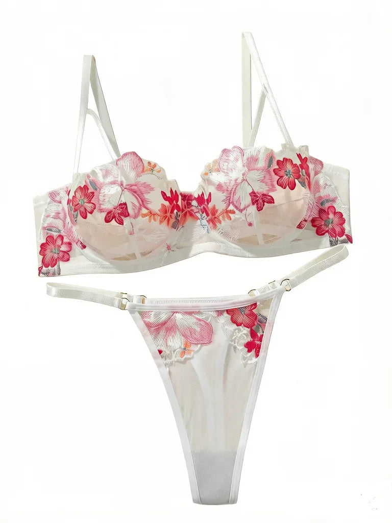 Ensemble de lingerie vintage brodée florale pour femmes