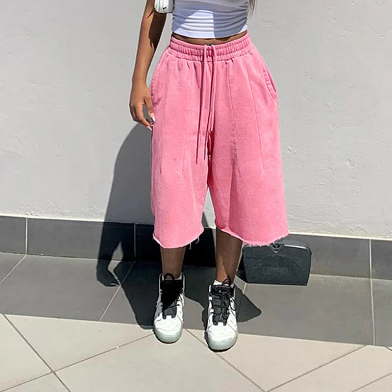 Pantalon large femme taille haute à ourlet effiloché