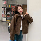Veste courte en daim style coréen pour femmes