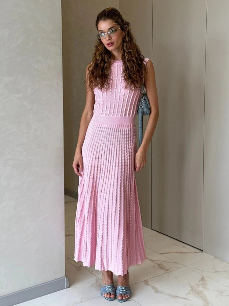 Robe maxi plissée en maille pour femmes
