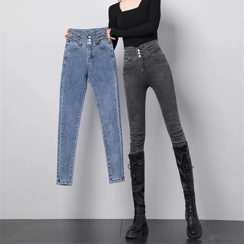 Jean crayon taille haute pour femmes