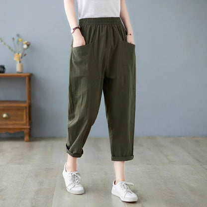 Pantalon Harem Femme – Plissé, Ample et Taille Élastique