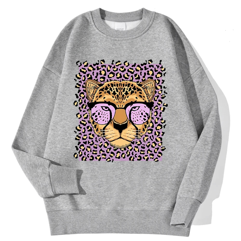 Sweat-shirt à capuche imprimé léopard et soleil pour femmes