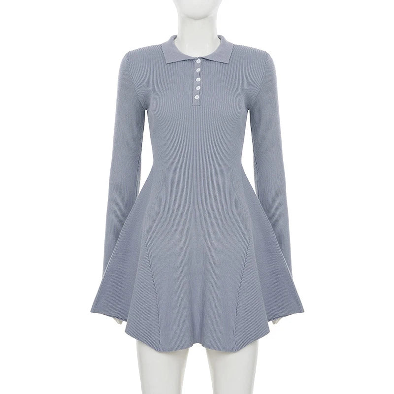 Robe trapèze femme en maille à col polo