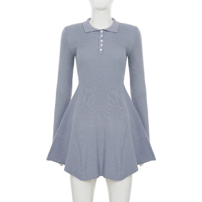 Robe trapèze femme en maille à col polo