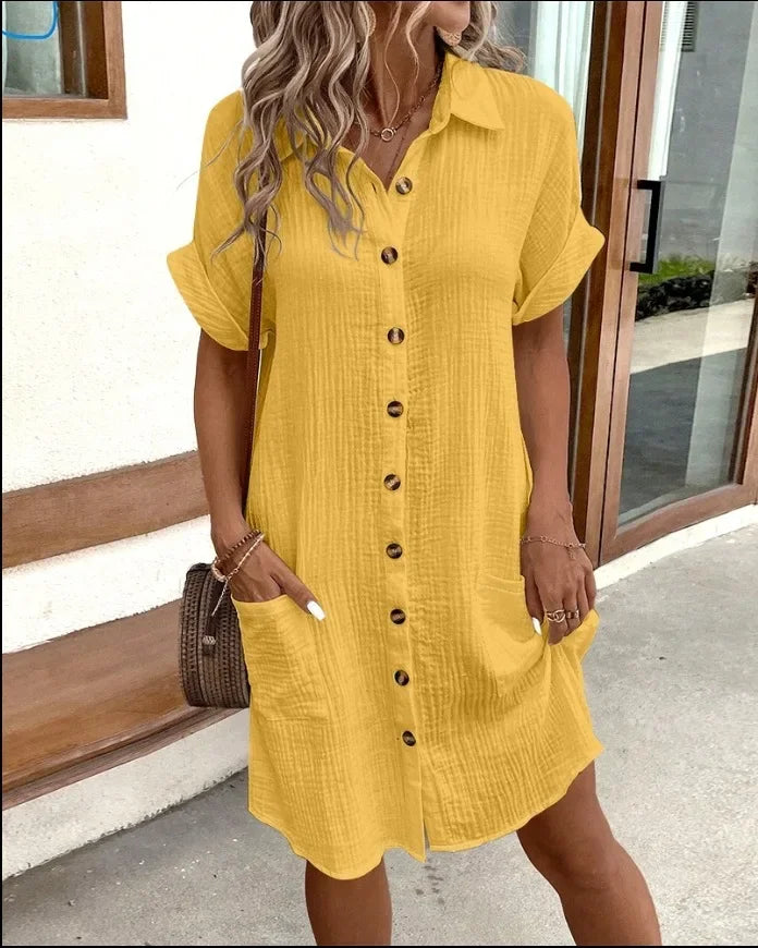 Robe minimaliste à boutons et col en v pour femmes