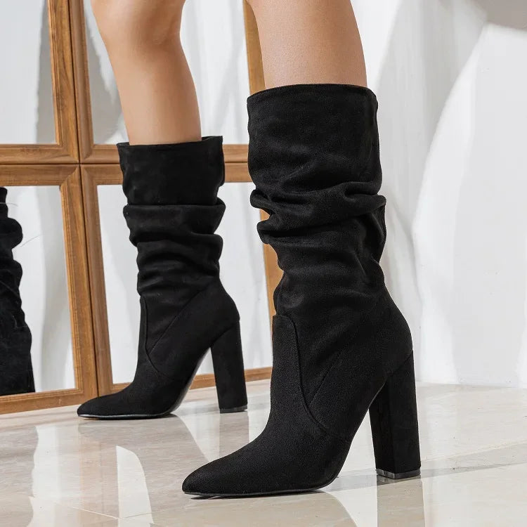 Bottes mi-mollet à talons épais pour femmes