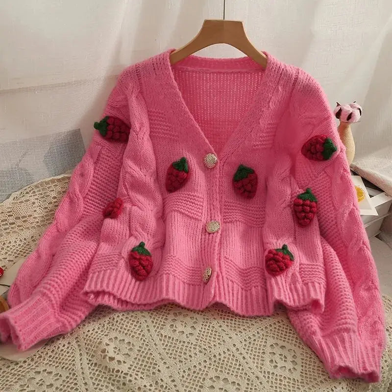 Cardigan en tricot acrylique rose pour femmes