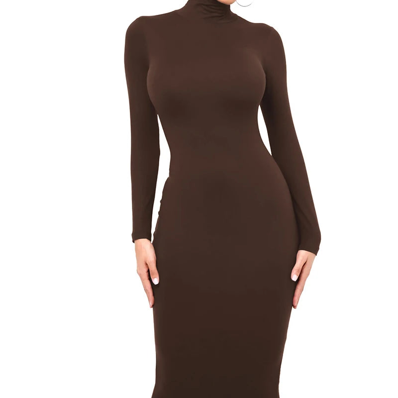 Robe à manches longues et col roulé pour femmes