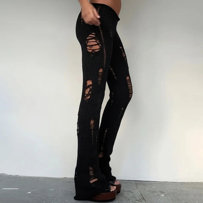 Pantalon skinny femme long en maille tricotée