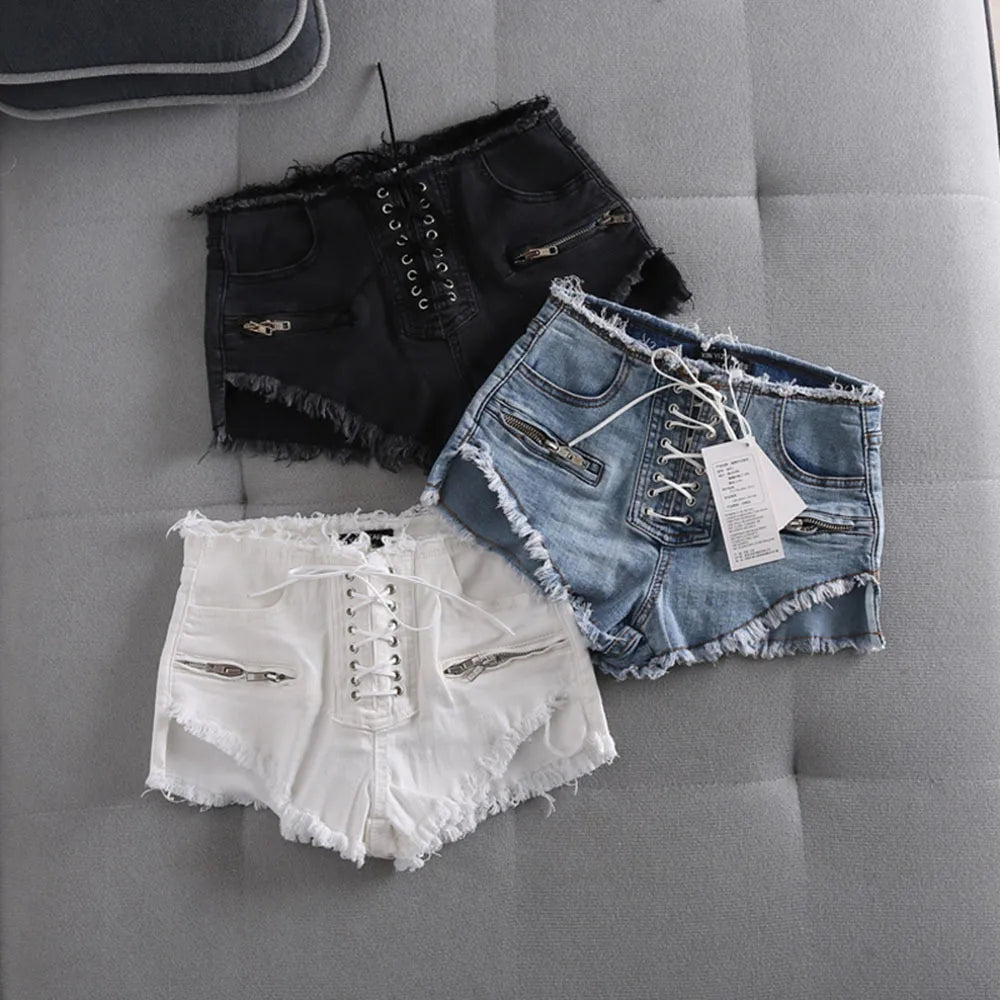 Short en jean à lacets pour femmes