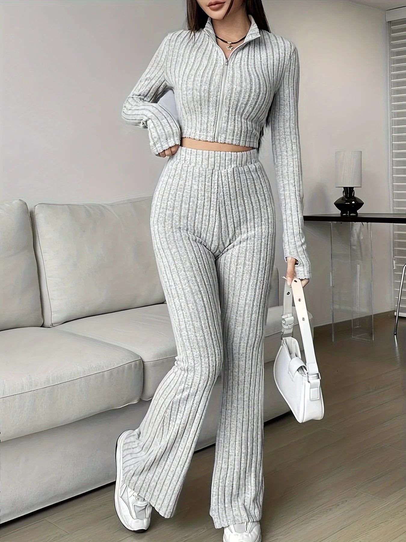Ensembles deux pièces avec pantalon slim décontracté et haut assortie pour femmes