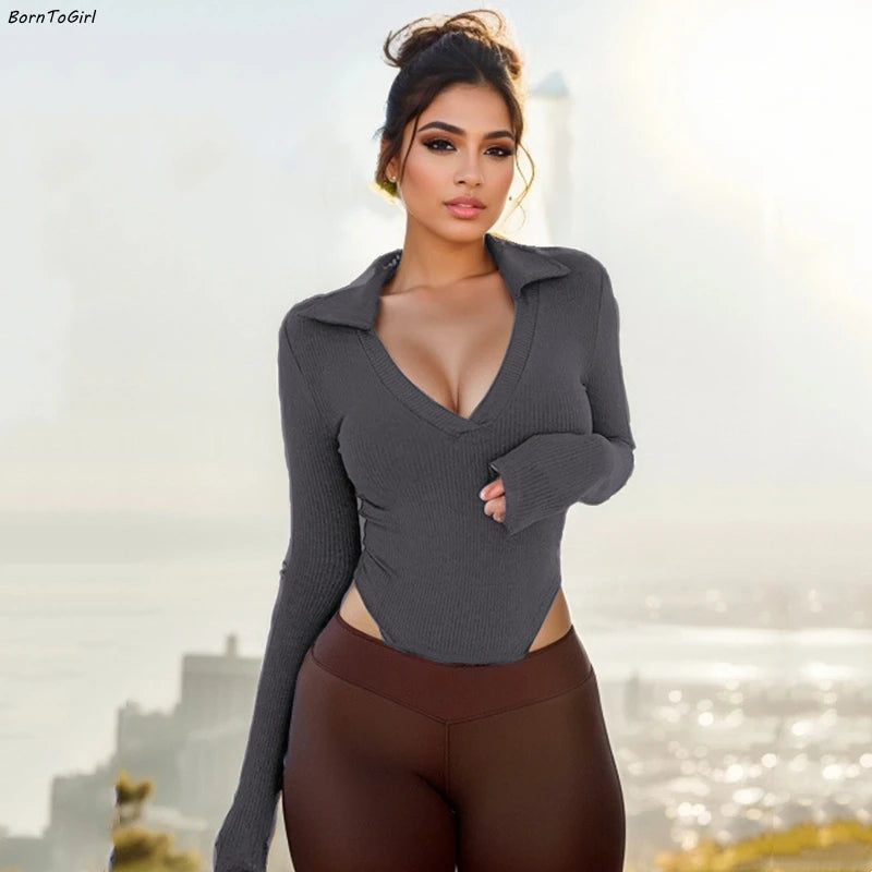 Body col en V moulant pour femmes