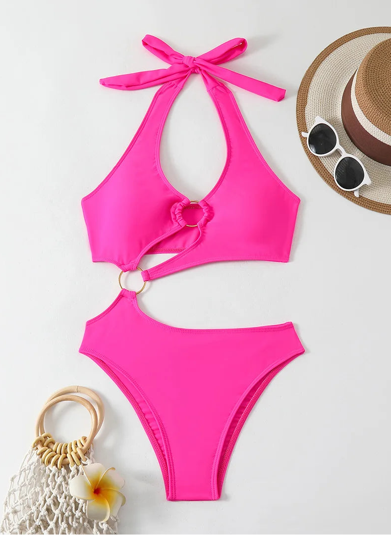 Maillot de bain une pièce asymétrique sexy à col halter pour femmes
