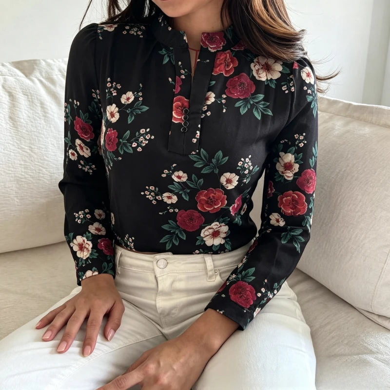 Chemise Fleurie Femme – Col Montant et Style Français