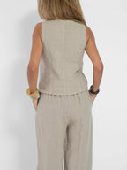 Ensemble deux pièces débardeur et pantalon en coton et lin pour femmes