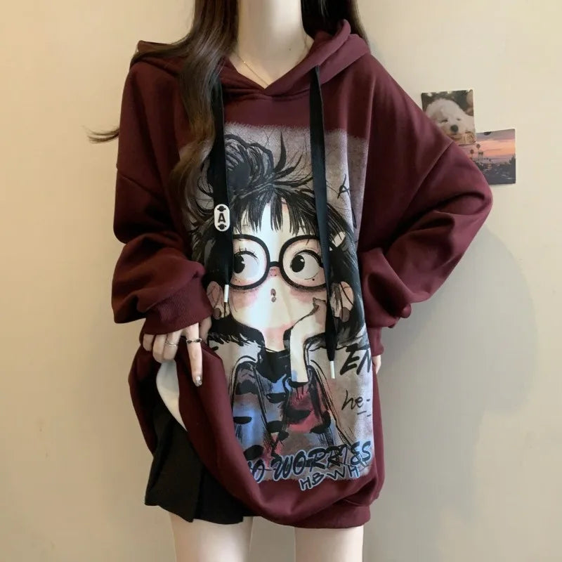 Pull à capuche imprimé en velours allemand de grande taille pour femmes