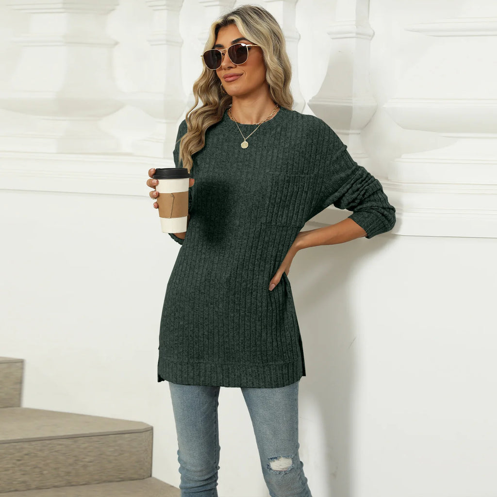 T-shirt à manches longues fendu pour femmes