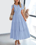 Robe longue plissée élégante style français à col en V pour femmes