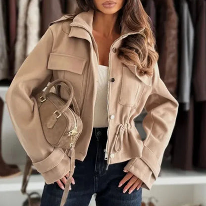 Veste d’Hiver Femme – Plissée à Col Rabattu