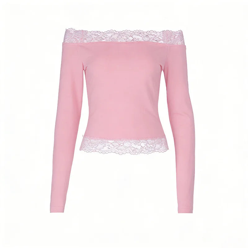 Top en Dentelle Femme – Coupe Ajustée et Épaules Dénudées