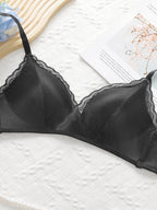 Soutien-gorge sexy en dentelle lisse de couleur unie pour femmes