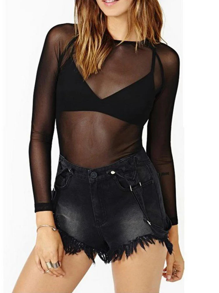Chemise transparent à manches longues pour femmes