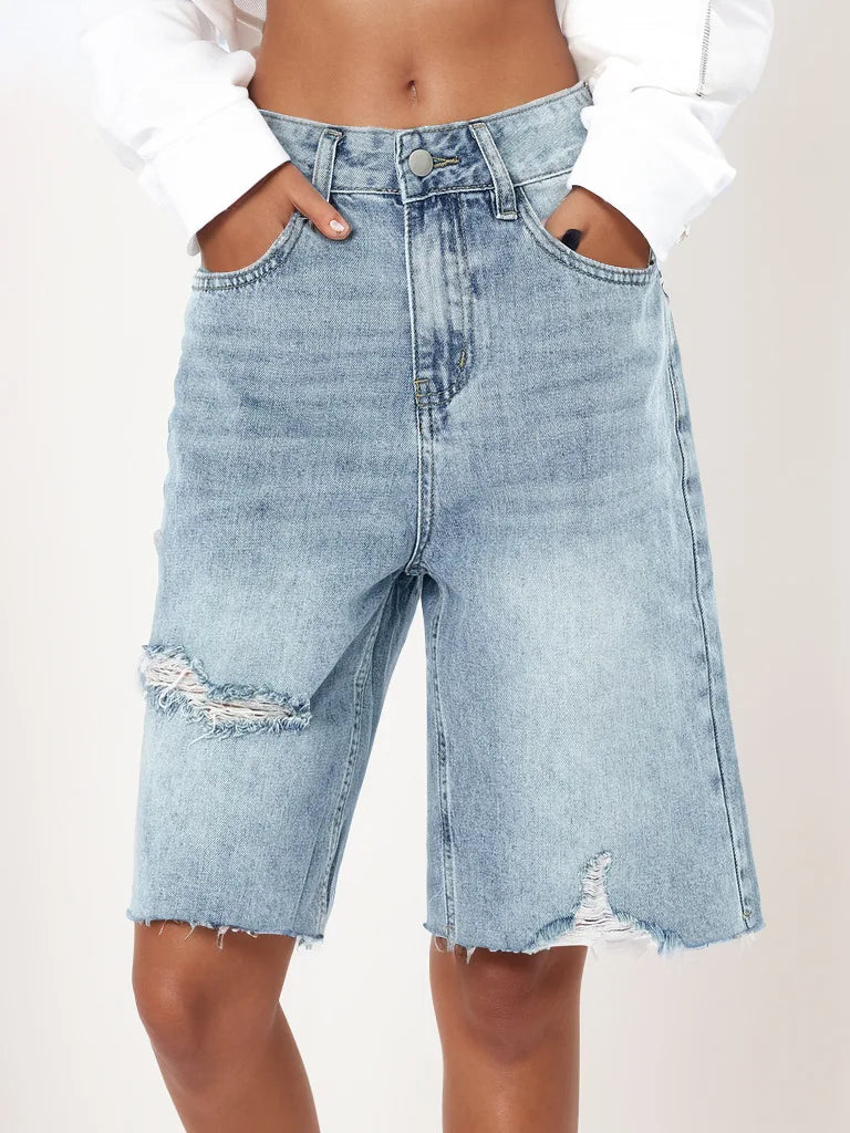 short en jean taille haute pour femmes