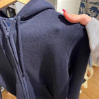 Cardigan tricoté en coton à capuche avec cordon de serrage et fermeture éclair pour femmes