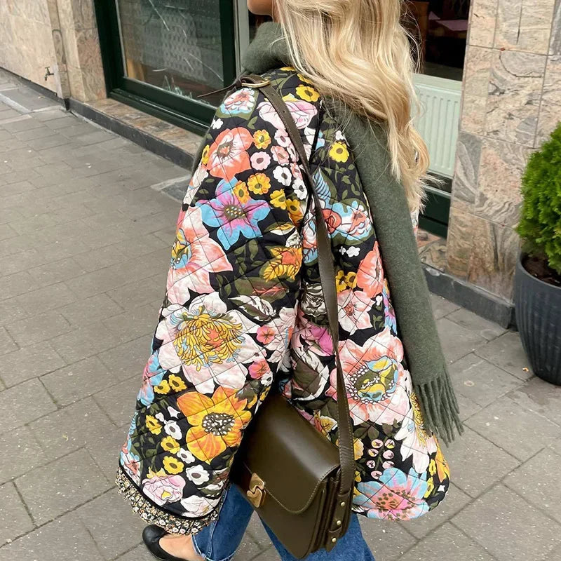 Manteau vintage en coton imprimé floral pour femmes