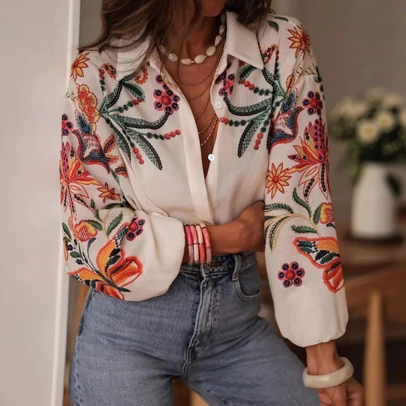 Chemisier Vintage Femme – Broderie Florale
