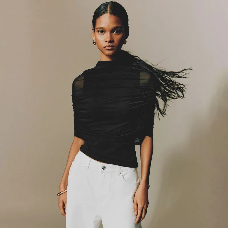 T-shirt en maille transparente pour femmes