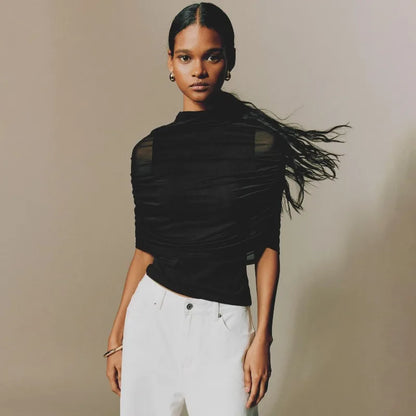 T-Shirt Femme en Maille Transparente – Style Tendance