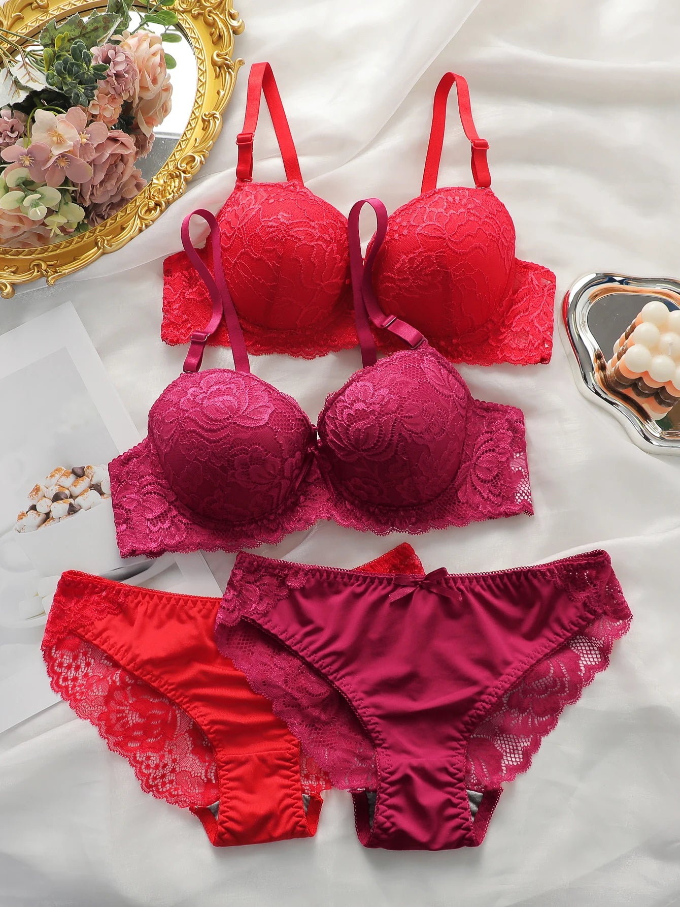 Ensemble de 2 pièces de lingerie en dentelle colorée pour femmes