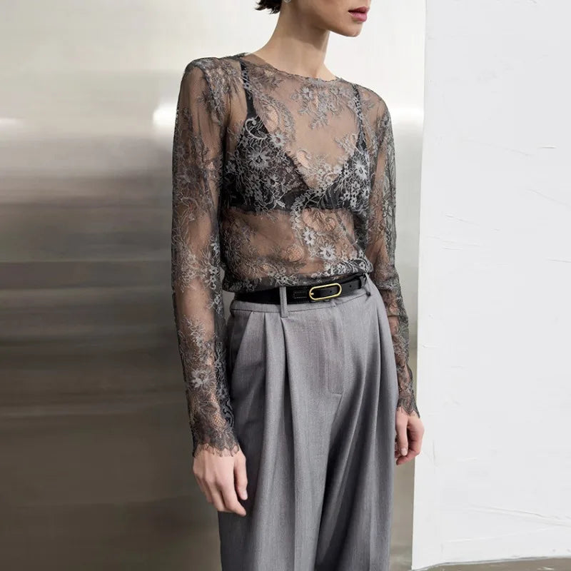 Haut en dentelle transparente sexy pour femmes