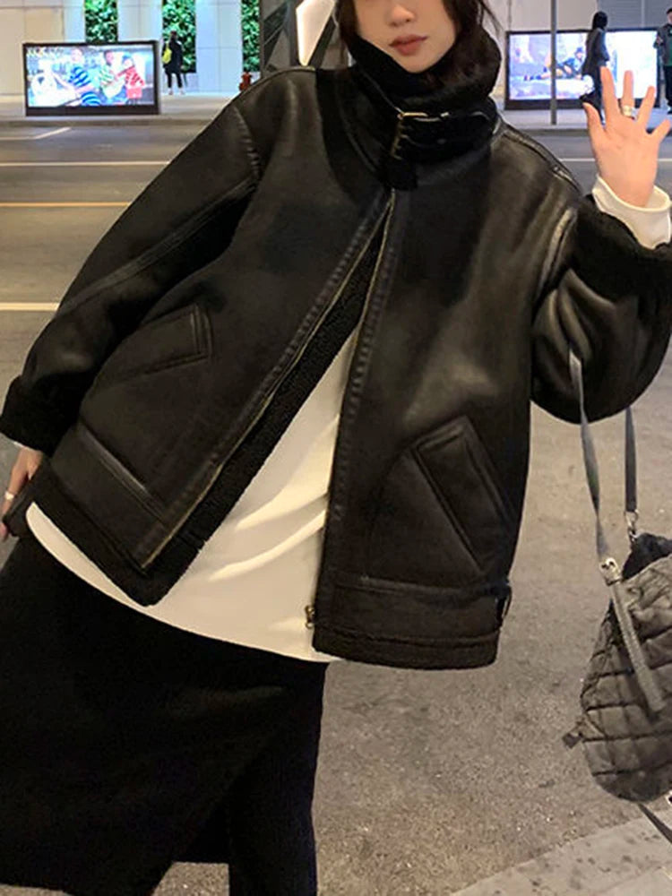 Veste femme vintage en faux daim et fausse fourrure