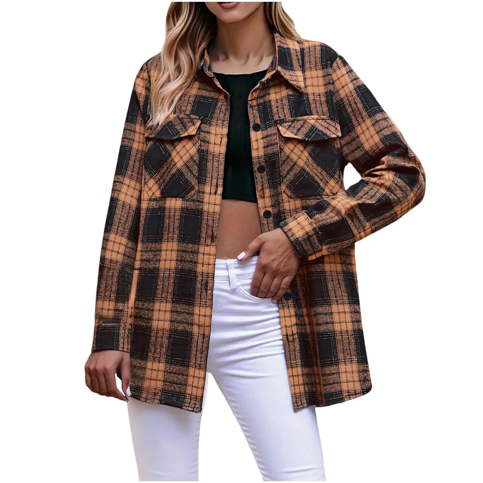 Chemise à carreaux à manches longues pour femmes